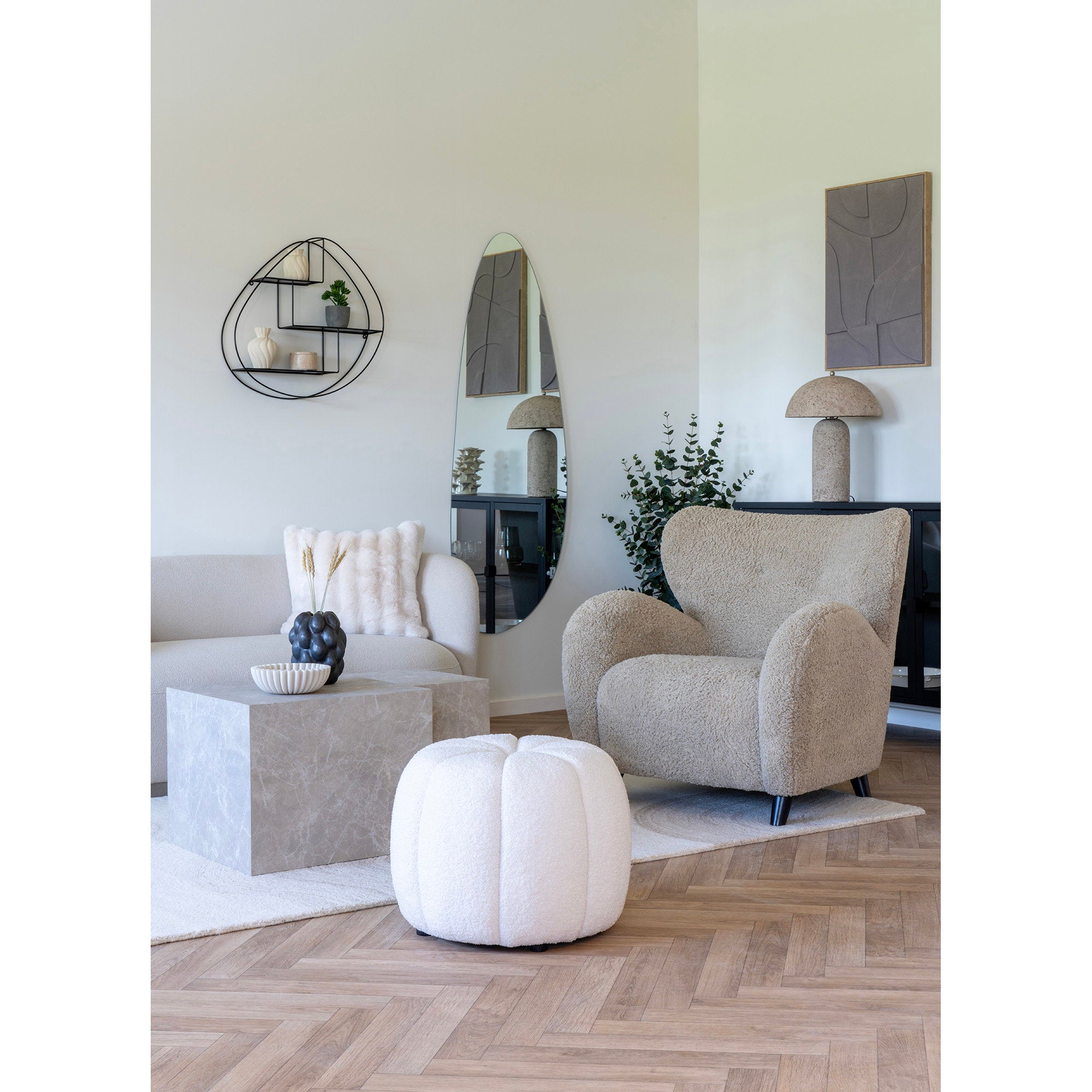 Paisley Pouf - Pouf, off-white ø48x38 cm, HN1259