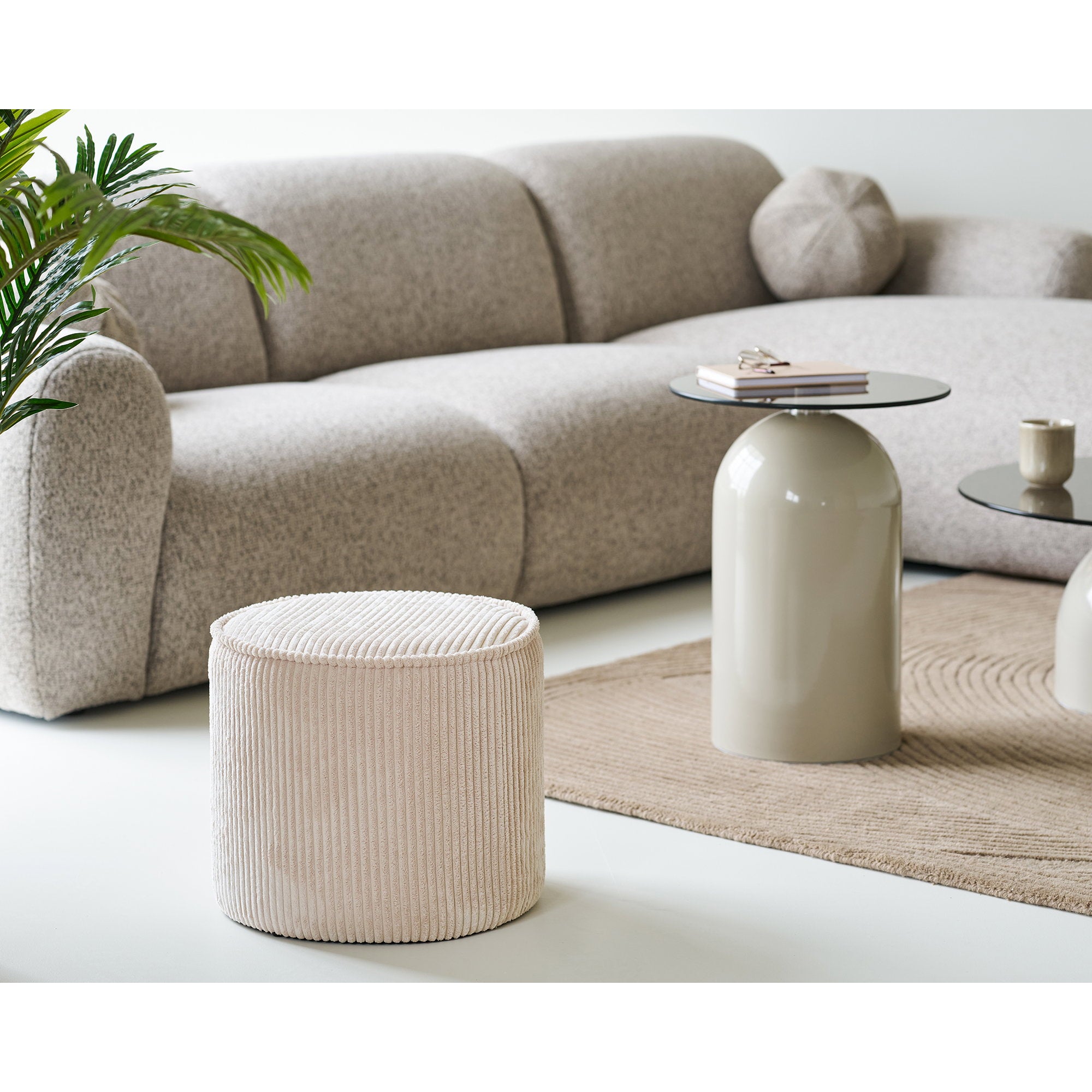 Taupo Pouf - Pouf, corduroy, beige ø40x35 cm, HN1424