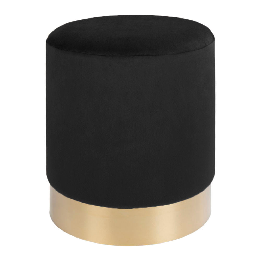 Gamby Pouf - Pouf, velvet, black, brass coloured base ø34x43 cm, HN1207