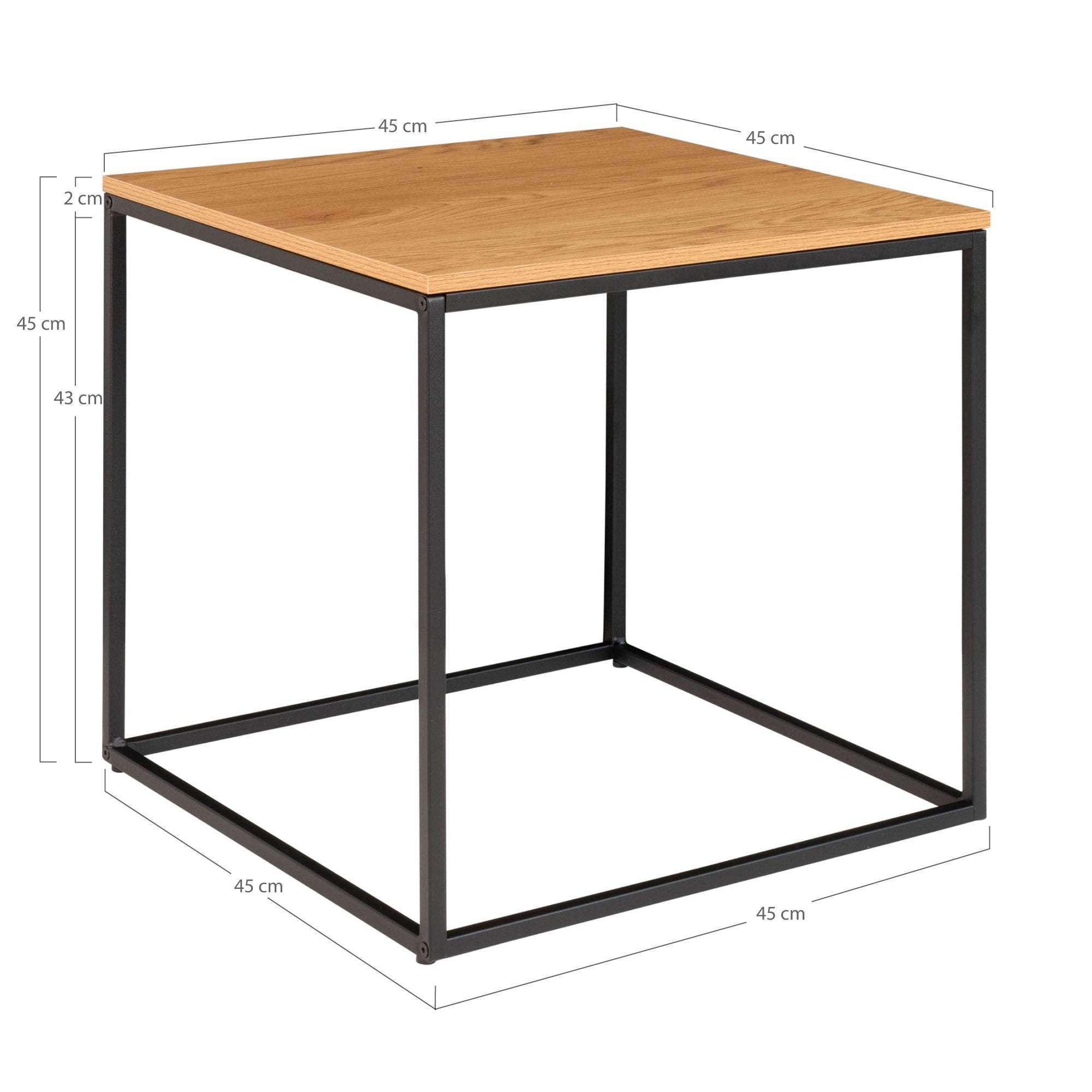 Vita Side Table - Side table, oak look, black frame 45x45x45 cm