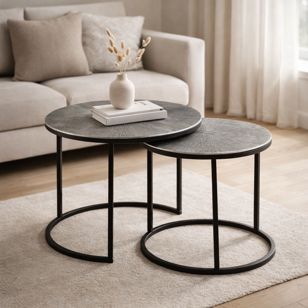 Calvera silbernes Aluminium-Beistelltisch-Set