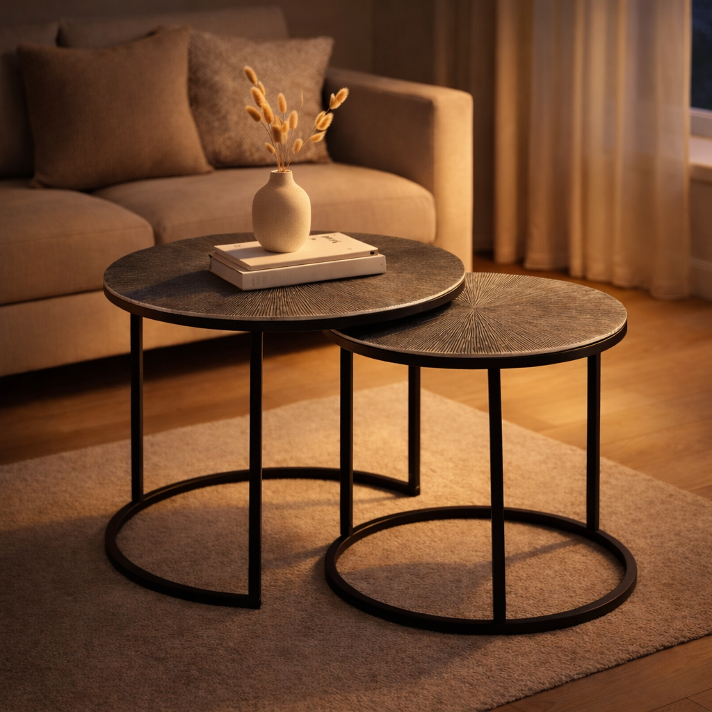 Calvera silbernes Aluminium-Beistelltisch-Set