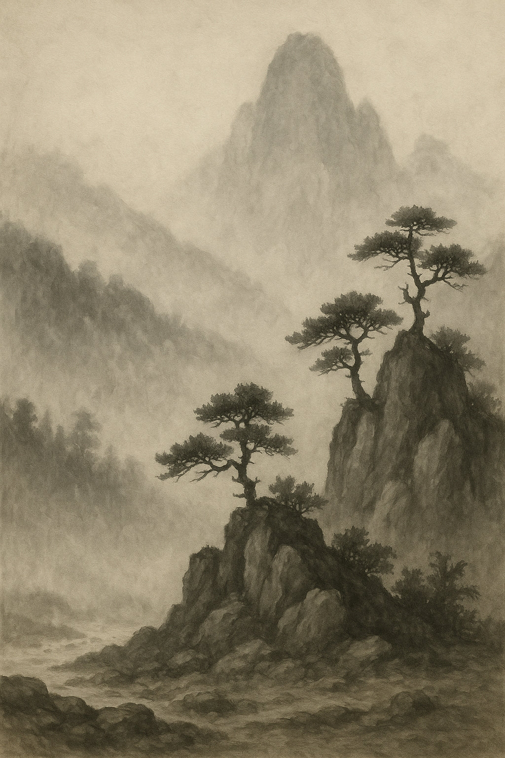 Mist black mountains - classic art