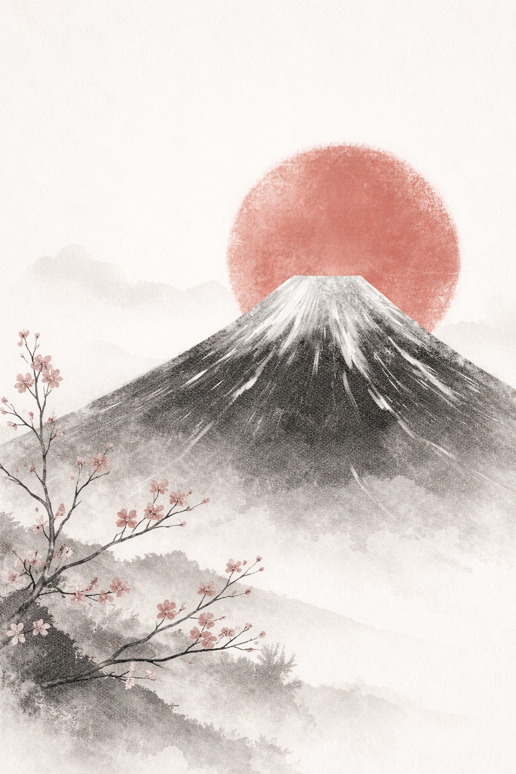 Japanse zen met sakura en Fuji - classic art